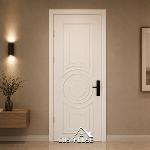 Puerta Interior Decorativa de Madera Blanca de Lujo con Diseño de Panel Circular para Dormitorio, Apartamento y Hotel - Product Image 1