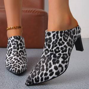 European American <b>Leopard</b> Print Thick Heel Sexy Toe <b>Slippers</b> Autumn New Arrival Pointed Toe High Heel <b>Slippers</b> for Women - Product Image 2