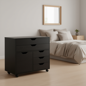 Halifax Black Cabinet Organizer 3 Small 2 Wide <b>Drawers</b> <b>Storage</b> Solution Minimalist Design Standing Type - Product Image 2