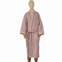 Peignoir en coton pur doux pour femme, col kimono, avec poches, idéal pour hôtel et maison, broderie personnalisée, fournisseur