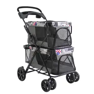 4 عجلات فاخرة الركض السفر Petstroller Carreolas الفقرة بيروس 2 مزدوجة ديكر عربة بعجلات للحيوان الأليف للقطط الكلاب