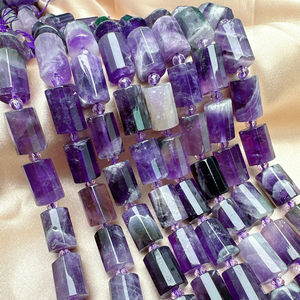 Perle di pietra di ametista viola a forma di cilindro sfaccettato naturale per accessori per collana di bracciali - Product Image 1