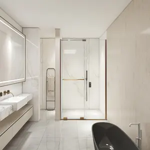 Luxus Roségold rahmenlose Duschkabine Badezimmer gehärtetes Glas Single Sliding Golden Dusch tür