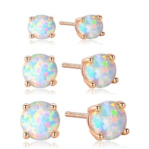 Stainless Steel <b>Opal</b> Stud <b>Earrings</b> Set | Multi-Color Iridescent Stones with 0.8MM Rod | Hypoallergenic Waterproof & Non-Fading - Product Image 1