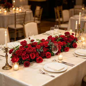 DKB Factory Customized Red Roses Floor Row <b>Artificial</b> <b>Flower</b> Runners for Wedding Decoration Table Centerpieces - Product Image 1