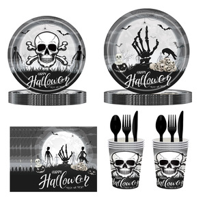 Halloween <b>Paper</b> Plates 9 Inch Round Spooky Skull Design Party Tableware Decorations - Product Image 4
