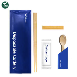 Juego de <span class=keywords><strong>palillos</strong></span> de bambú <span class=keywords><strong>servilleta</strong></span> tenedor de madera envuelto biodegradable desechable - Product Image 1