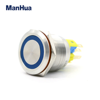 ManHua tombol tekan logam biru, Reset sendiri MY3B-A/19F 19mm 1NO 1NC dengan LED + adaptor