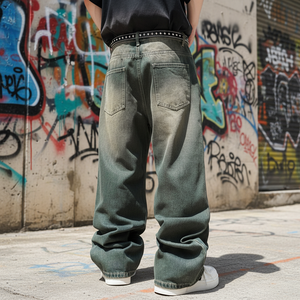 Pantalon en jean ample à jambe droite pour homme, grande taille, coupe droite, jean ample à jambe large, vente en gros - Product Image 6