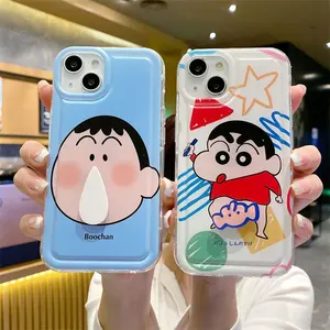 เคสการ์ตูนน่ารักลายอนิเมะดินสอสี Shin Chan พร้อมขาตั้งแบบหมุนได้เคสนิ่มใสสำหรับ iPhone XR xsmax 11 12PROMAX 13MINI 14PLUS