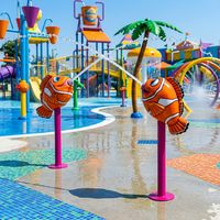 Jouets aquatiques interactifs commerciaux en fibre de verre pour enfants : équipement de jeux aquatiques avec pulvérisation d'eau en forme de dragon, tortue et fleur