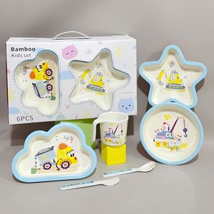 Ensemble de <span class=keywords><strong>vaisselle</strong></span> pour enfants en fibre de <span class=keywords><strong>bambou</strong></span> bol de dessin animé créatif assiette divisée cuillère fourchette tasse cinq pièces cadeau <span class=keywords><strong>vaisselle</strong></span> - Product Image 4