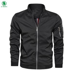 Vestes <span class=keywords><strong>bomber</strong></span> noires à fermeture éclair pour hommes, manches longues, veste <span class=keywords><strong>bomber</strong></span> décontractée en polyester pour hommes - Product Image 2