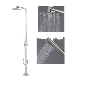 Grifo de Bañera y <span class=keywords><strong>Ducha</strong></span> Independiente de Latón Plateado Gris, Montado en el Suelo, Moderno, con Efecto Lluvia, Juego de Baño de Cerámica para Apartamento u Hotel - Product Image 1