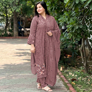 Traje Anarkali de Algodón Bordado Rosa Polvoriento para Mujer con Dupatta, Ropa Casual Tradicional India y Pakistaní, Corte Holgado, Largo hasta el Suelo - Product Image 1