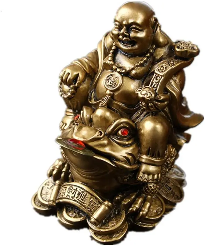 풍수 Polyresin 부처님 앉아 돈 개구리 (세 다리 두꺼비) 동상 홈 오피스 장식 (청동)