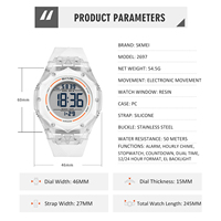 Jam Tangan Digital SKMEI 2697 Unisex Casing PC Bulat Tali Silikon Tahan Air 50M Alarm Elektronik Stopwatch Lampu Latar Olahraga Kasual