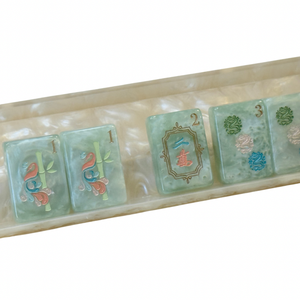 Custom Patterned American Mahjong Set Light Blue Mother of Pearl Acrylic Artwork for Adult <b>Entertainment</b> Casino Gambling - Product Image 3
