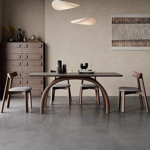 Tavolo da Pranzo in <span class=keywords><strong>Legno</strong></span> Massello con Piano in Pietra, Design Moderno e Minimalista, Colore <span class=keywords><strong>Noce</strong></span>, Grigio Italiano, Rettangolare - Product Image 2