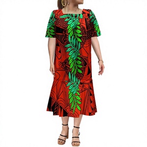 Vestidos Mumu Holgados con Estampado Floral Micronésico/Polinésico, Personalizados OEM, Tallas Grandes, Elegantes, de Manga Corta, Estilo Casual, para Mujer - Product Image 4