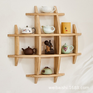 Étagère murale en bois de forme irrégulière, à plusieurs niveaux, pour la présentation du thé et la décoration de la maison - Product Image 4