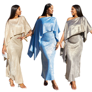 M8058 2024 Summer Women's Casual off the Shoulder Short Sleeved Lace Chiffon Plain Dyed <b>Sexy</b> Long Two-Piece Skirt <b>Set</b> - Product Image 1