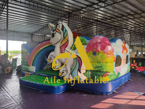 Thème de licorne gonflable videur Combo arrière-cour gonflable <span class=keywords><strong>fleur</strong></span> jardin gonflable château plein d'entrain enfant en bas âge moonwalk fête enfants jeu - Product Image 2