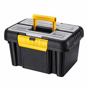 Cassetta degli attrezzi nera da 25 litri con coperchio e scomparti, contenitore rigido in plastica per attrezzi ed attrezzature - Product Image 1