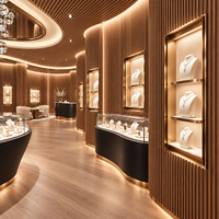 Comptoir de présentation de bijoux élégant et luxueux en bois MDF et contreplaqué, étagères de présentation, design d'intérieur pour bijouterie fine