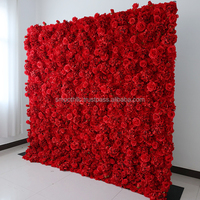 Panel Dinding Bunga Mawar Sutra Buatan 3D 5D Burgundy Halus, Gulungan Panel Dinding Bunga untuk Dekorasi, Ukuran 8ft X 8ft
