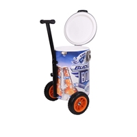 Chariot de transport portable 3-en-1 pour extérieur, petit glacière-réfrigérateur, table de rangement en plastique et métal avec quatre roues