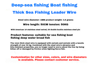 Cable de Pesca de Acero de Alta Resistencia de 50 cm y 1 mm, Línea de Pesca Marina Anti-Mordeduras de 50 kg con Eslabón Giratorio de Acero Inoxidable y Broche de Doble Bloqueo - Product Image 5