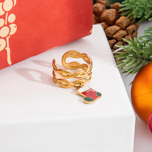 Christmas Cartoon Pendant <b>Rings</b> 18K Gold Plated Women's Jewelry Gift Set - Product Image 4