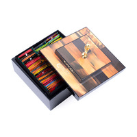 Boîte cadeau pour thé en MDF finition piano de luxe, boîte d'emballage pour thé en bois avec placage de bois incrusté et décoration dorée OEM