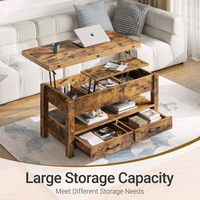 Combohome Salon Table d'appoint carrée multifonctionnelle en bois Table centrale réglable en hauteur Table basse élévatrice à thé