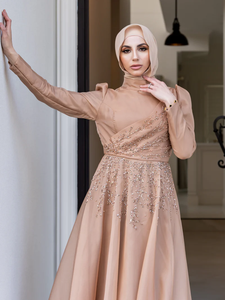 SIPO Abaya – robe longue à manches longues bouffantes pour femmes, style musulman, mode, perlée, robe de soirée de luxe, 2023 - Product Image 6