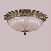 VH Rétro nouveau design décoration de la maison tout en cuivre sculpté lampe semi-d'aspiration, couloir chambre abat-jour en verre plafonnier