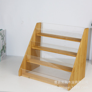 Wooden Shelf Acrylic Display Rack 3 Tier Desktop Card Organizer Natural Wood Color Lightweight <b>Storage</b> Rack - Product Image 2