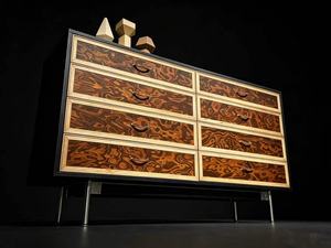 Aparador Moderno de Mediados de Siglo con Chapa de Madera de Burl, Gabinete de Almacenamiento con 8 Cajones, Patas de Metal Pulido, Mueble para Sala de Estar - Product Image 3