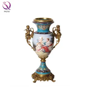 Jarrón antiguo de porcelana de lujo europeo, Ángel francés de figuras de corte, florero de bronce clásico para Villa, adornos para el salón