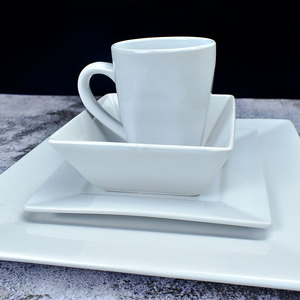 Juegos de vajilla de cerámica blanca cuadrada clásica, juegos de vajilla de lujo para fiesta de boda, restaurante, personalizado, popular, venta al por mayor, 16 Uds. - Product Image 5