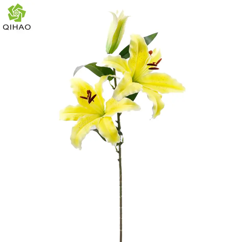 Qihao sarı zambak 4 kafaları yapay ipek oryantal lilyum çiçek gelin buketi için düğün parti ev dekorasyonu
