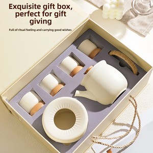 Juego de Té Kung Fu de Cerámica Estilo Crema con Asa, Caja de Regalo para Preparación junto a la Chimenea, Lujo Ligero, Alto Valor Estético, Estilo Nórdico, Corporativo - Product Image 2