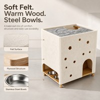 Station d'alimentation multifonctionnelle pour chat, table d'appoint en feutre avec bols en acier inoxydable pour chats d'intérieur