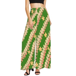2024 nouvelle mode taille haute femmes pantalons larges Pikake arabe jasmin imprimer lâche femmes pantalons - Product Image 3