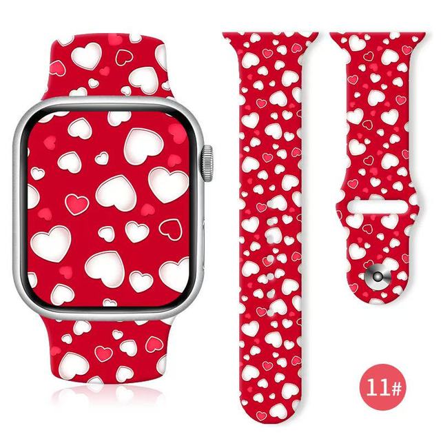 Breathable Elastic Valentine's Day Pattern Print Silicone Watch Band for Watch