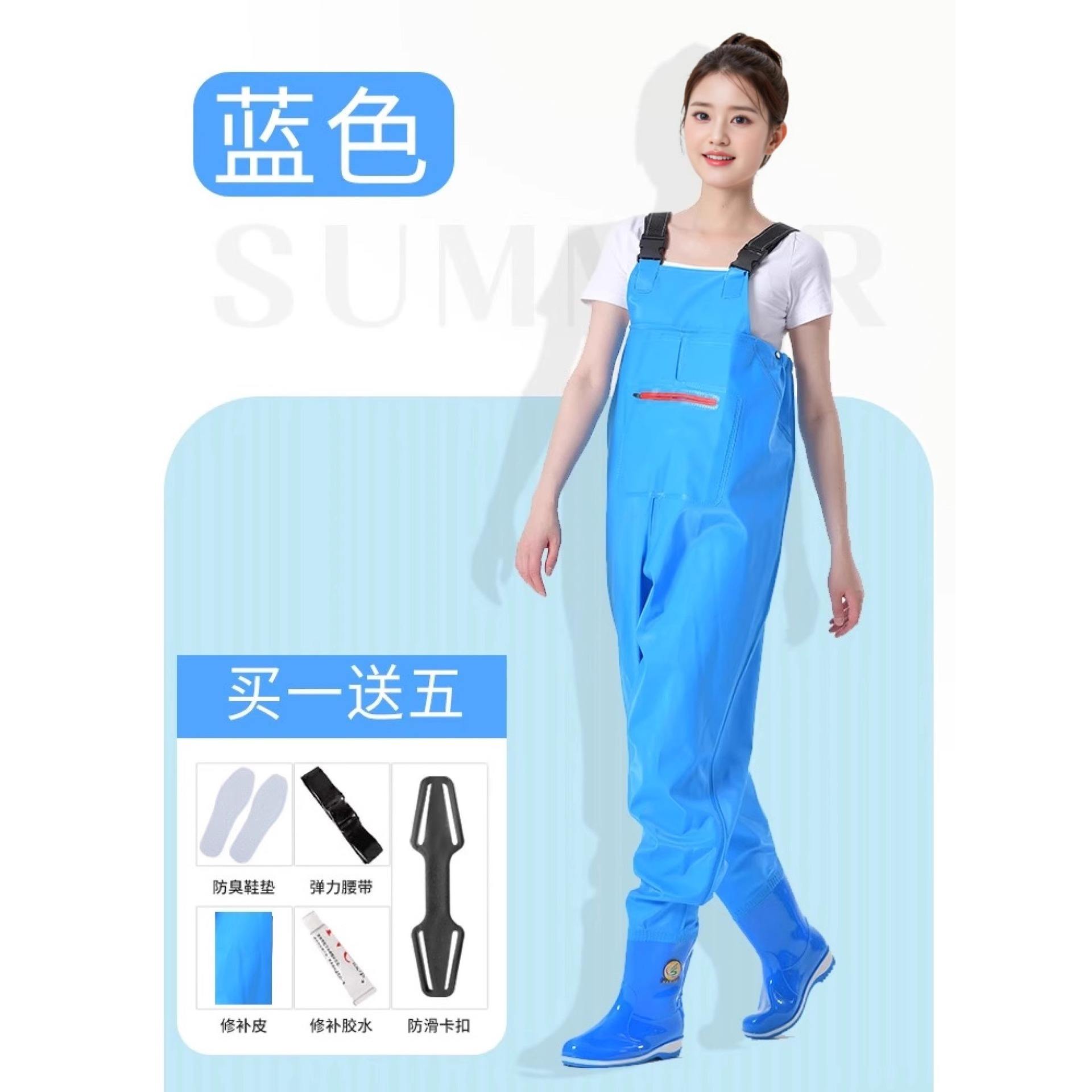 Sky blue overalls (large pockets) [3D slim fit]