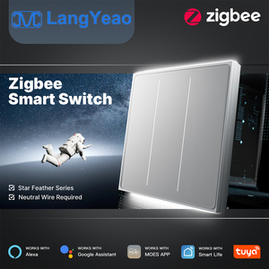 Langyeao tuya EU Anh Sao Lông Thông Minh Wifi/ZigBee ánh sáng chuyển đổi với da-cảm thấy thủy tinh ứng dụng điều khiển 1/2/3/4 băng đảng với dây trung tính - Product Image 2