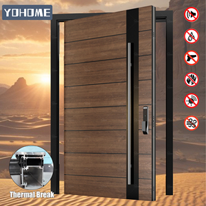 Porte extérieure de villa en aluminium moulé à rupture de pont thermique, finition bois, résistante à la chaleur, à économie d'énergie, avec serrure multipoints, pour Oman et l'Égypte - Product Image 1
