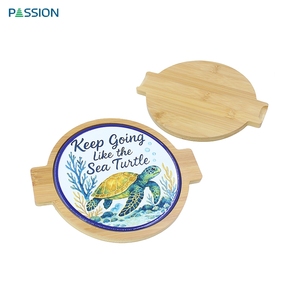 Sous-plat promotionnel en céramique avec base en bambou, double poignée, résistant à la chaleur, imprimé en 3D, pour casseroles et poêles - Product Image 1